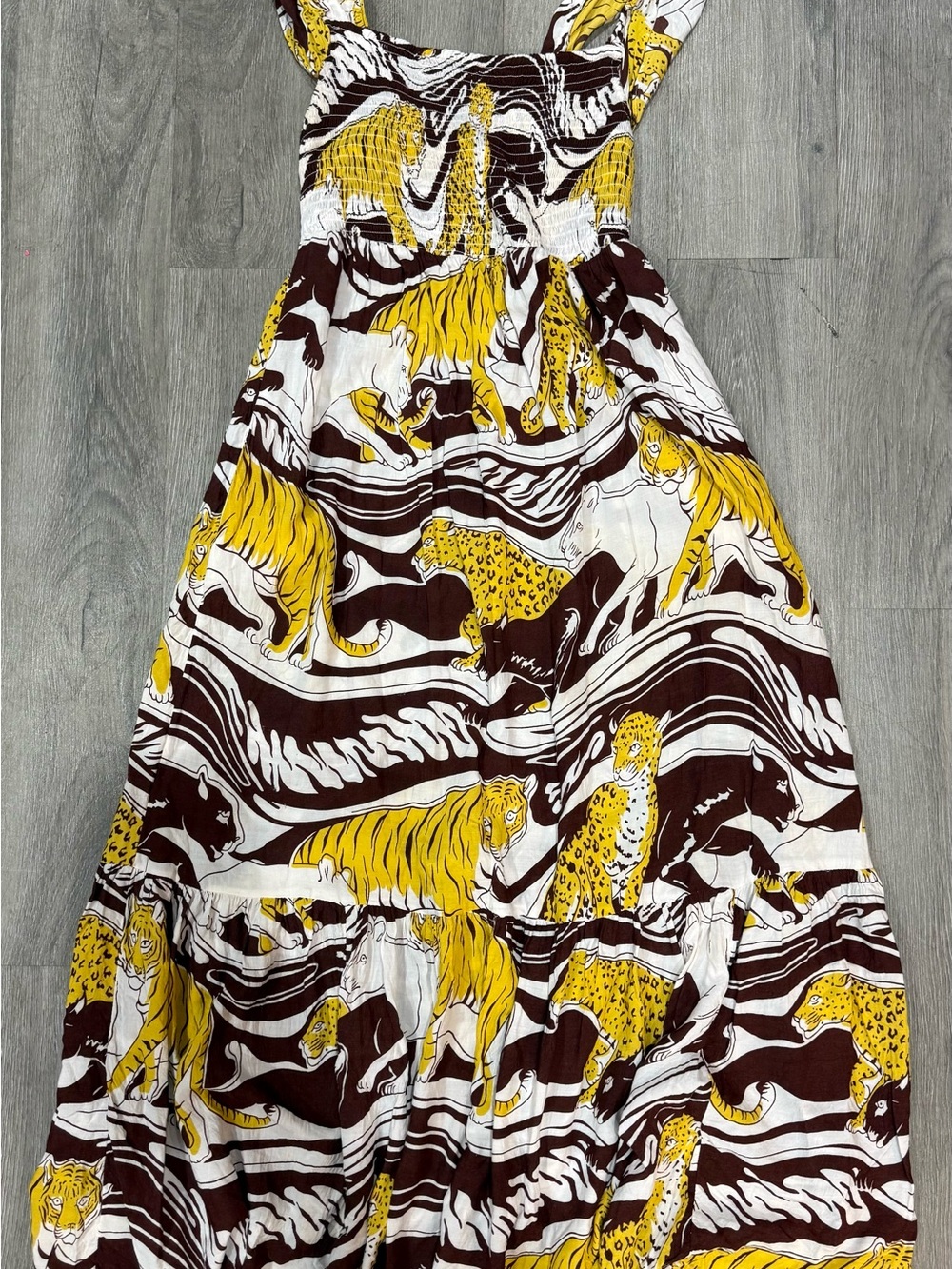 Anthropologie Yellow, Brown & White Textured Maxi Dress